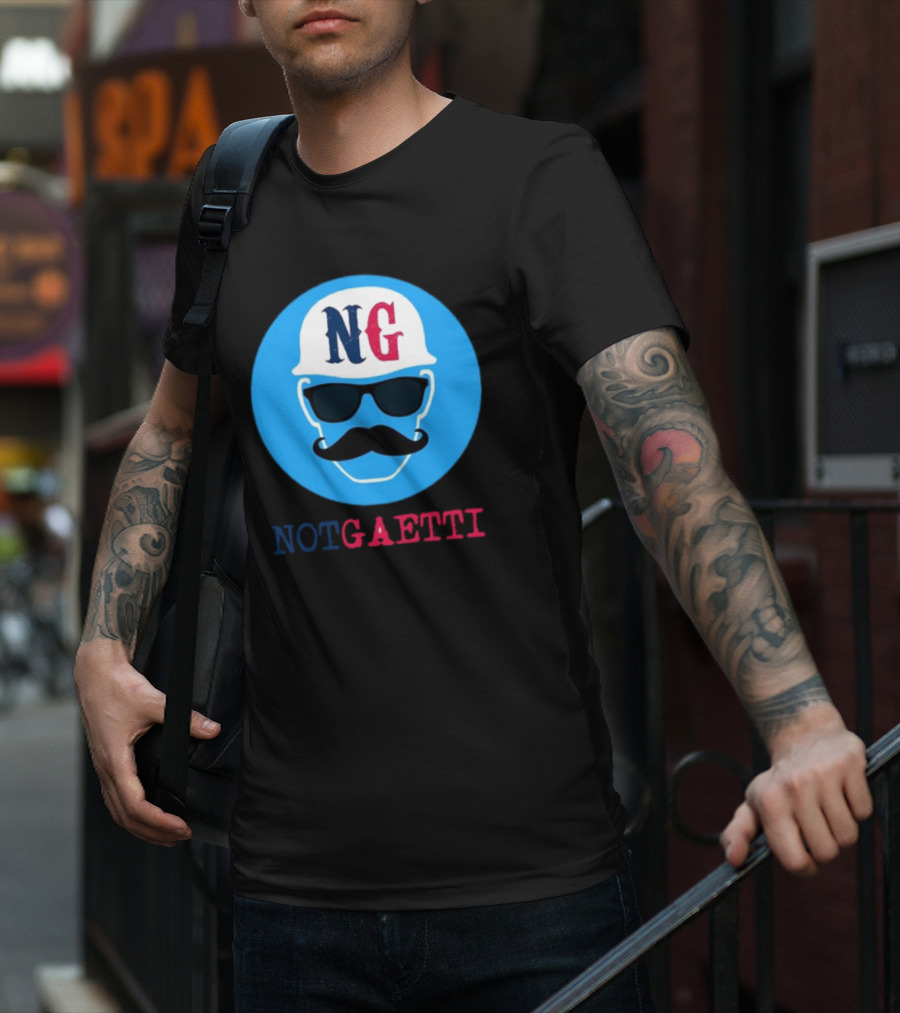 NG Not Gaetti Mustache Hat Sunglasses Blue Circle T-Shirt
