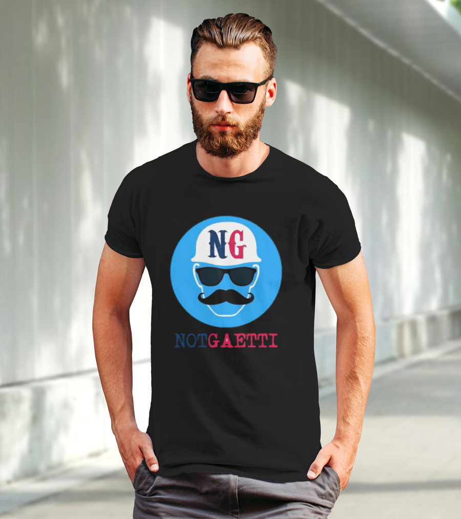 NG Not Gaetti Mustache Hat Sunglasses Blue Circle T-Shirt