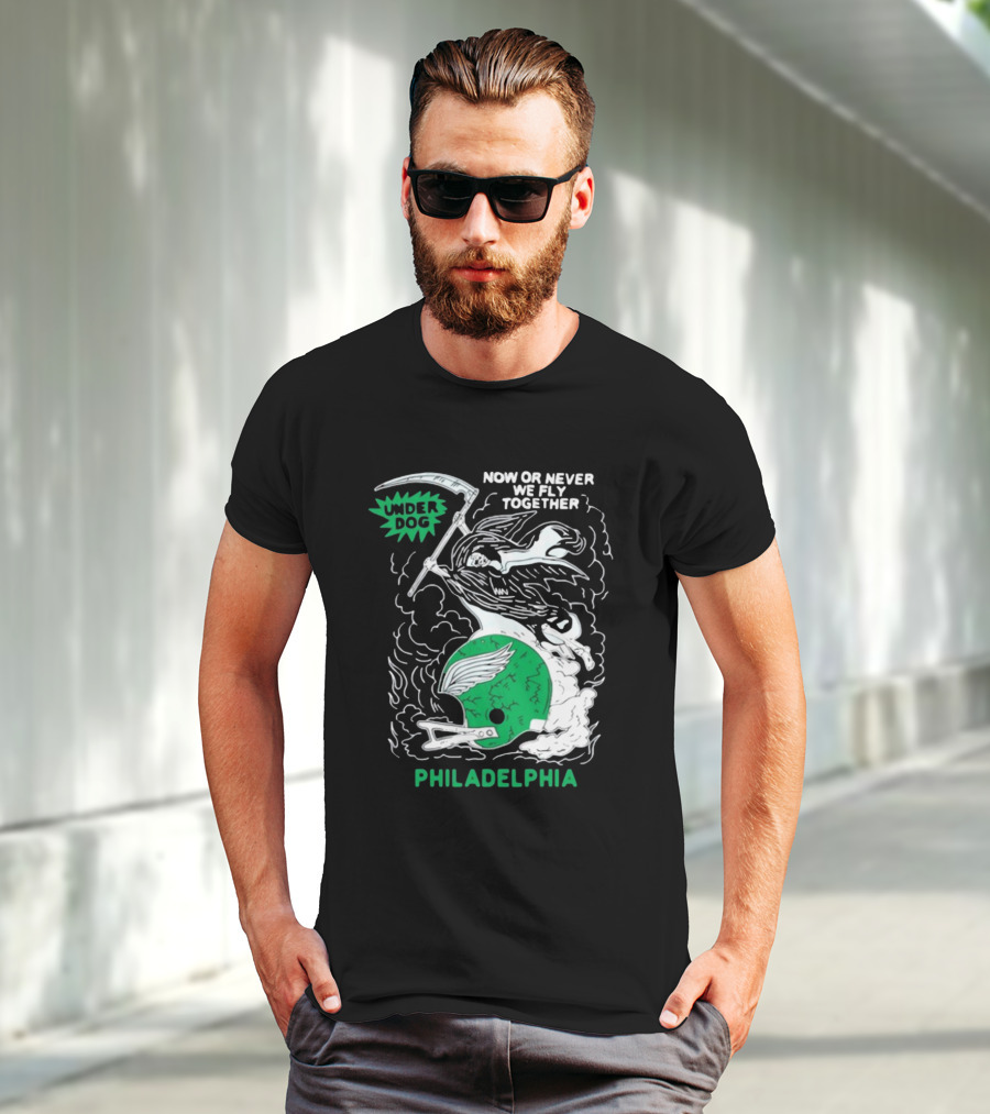 Under Dog Now Or Never We Fly Together Philadelphia Football Helmet T-Shirt