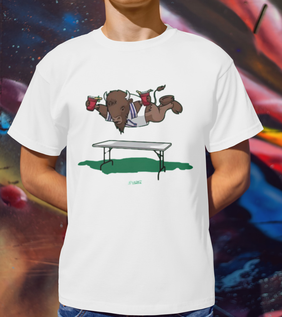 Smack Buffalo Jumping Over Table With Red Cups T-Shirt