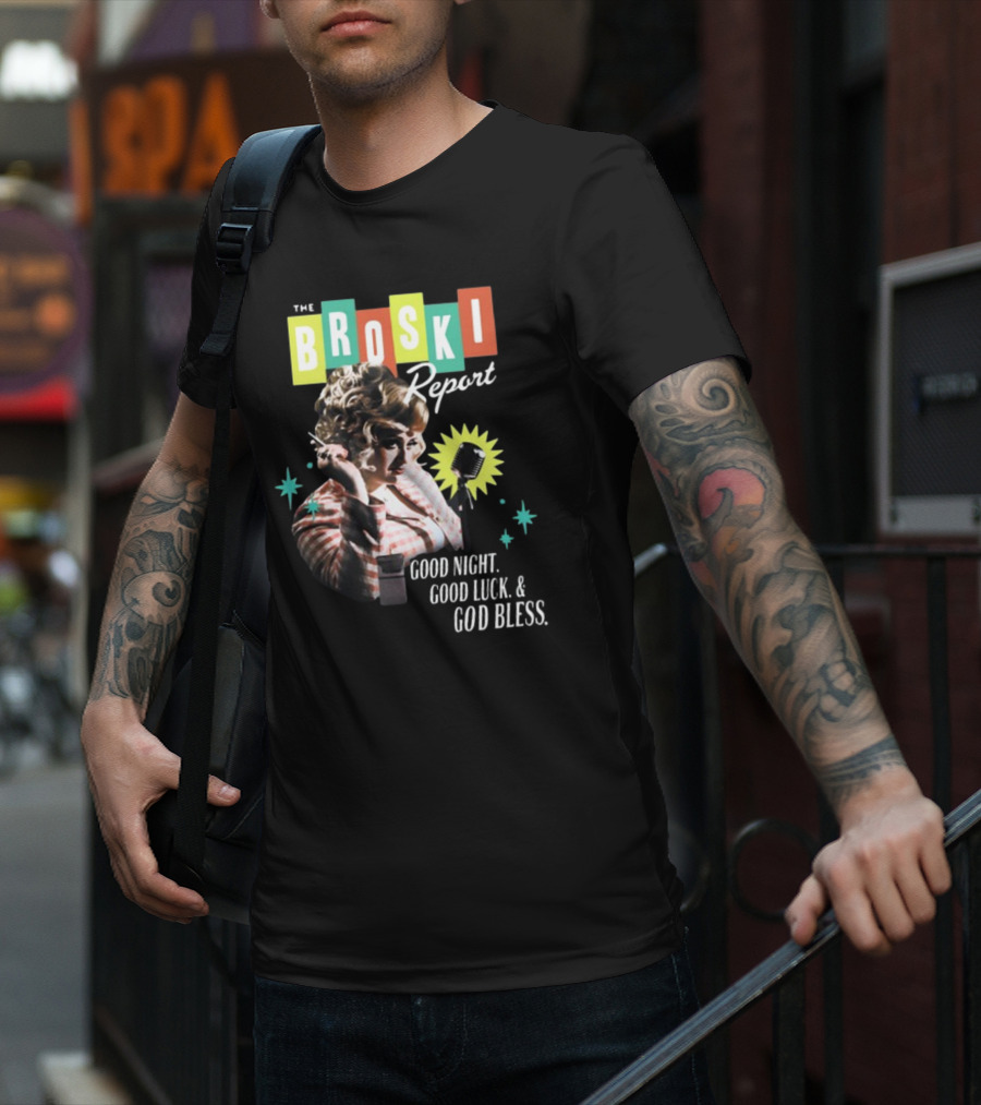The Broski Report Good Night Good Luck God Bless Retro Style Microphone T-Shirt