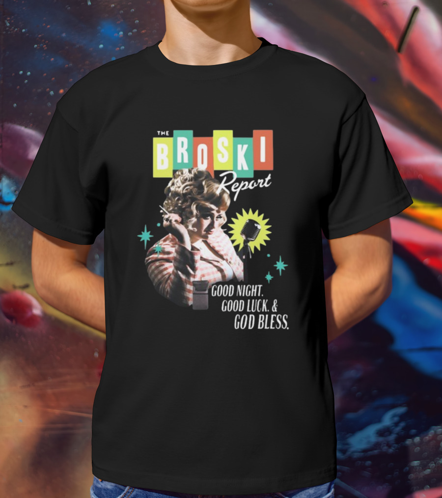 The Broski Report Good Night Good Luck God Bless Retro Style Microphone T-Shirt