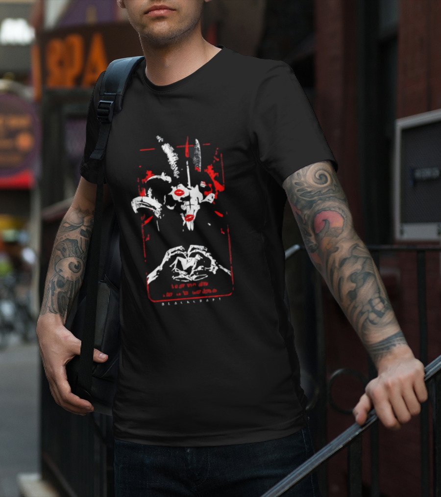 Blackcraftcult Demonic Goat Skull With Red Accents And Hand Heart T-Shirt