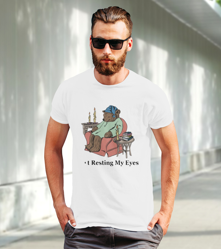 Resting My Eyes Bear In Pajamas With Candles And Books T-Shirt