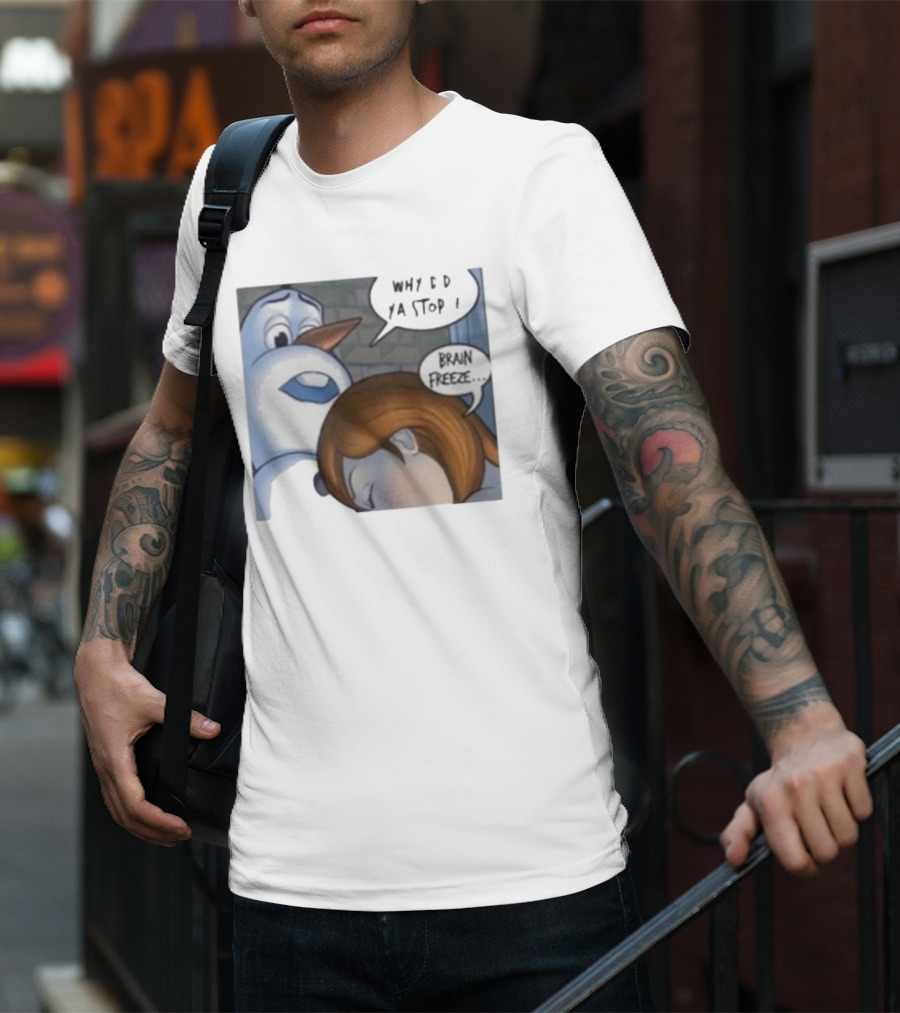 Why Did Ya Stop Brain Freeze Snowman And Girl Cartoon T-Shirt