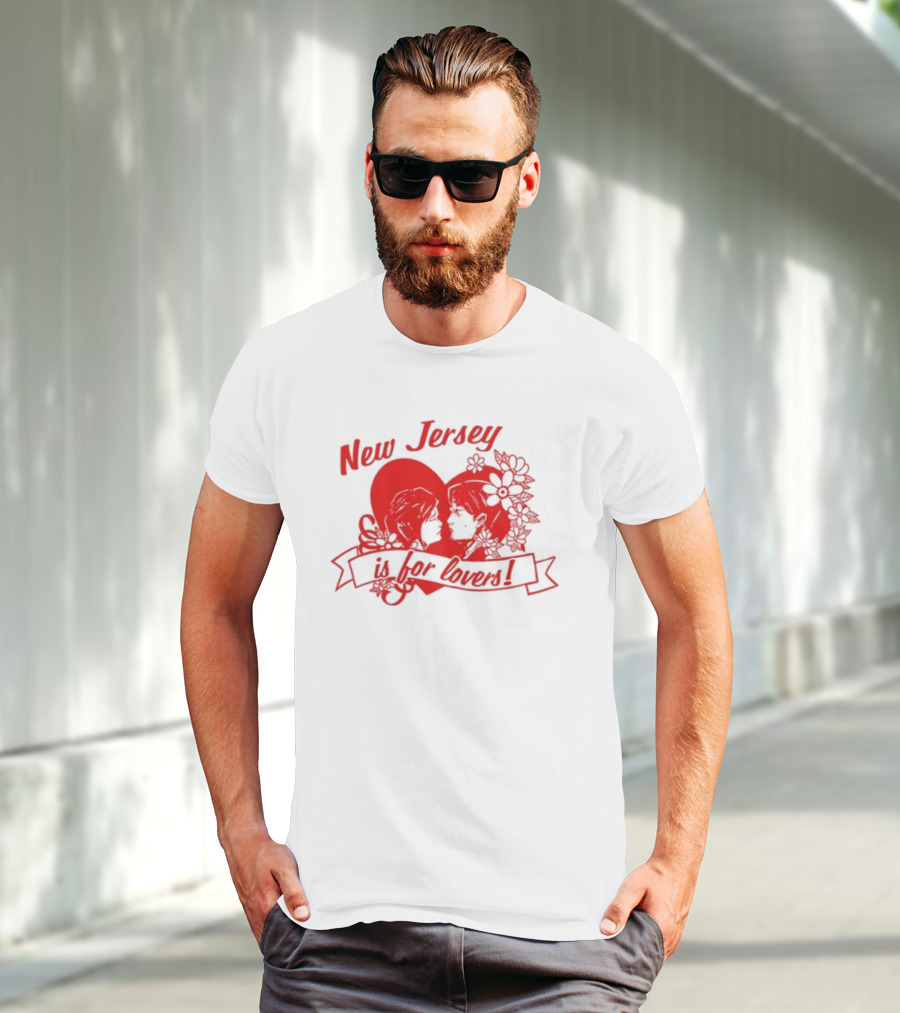 New Jersey Is For Lovers Red Heart Floral Banner T-Shirt