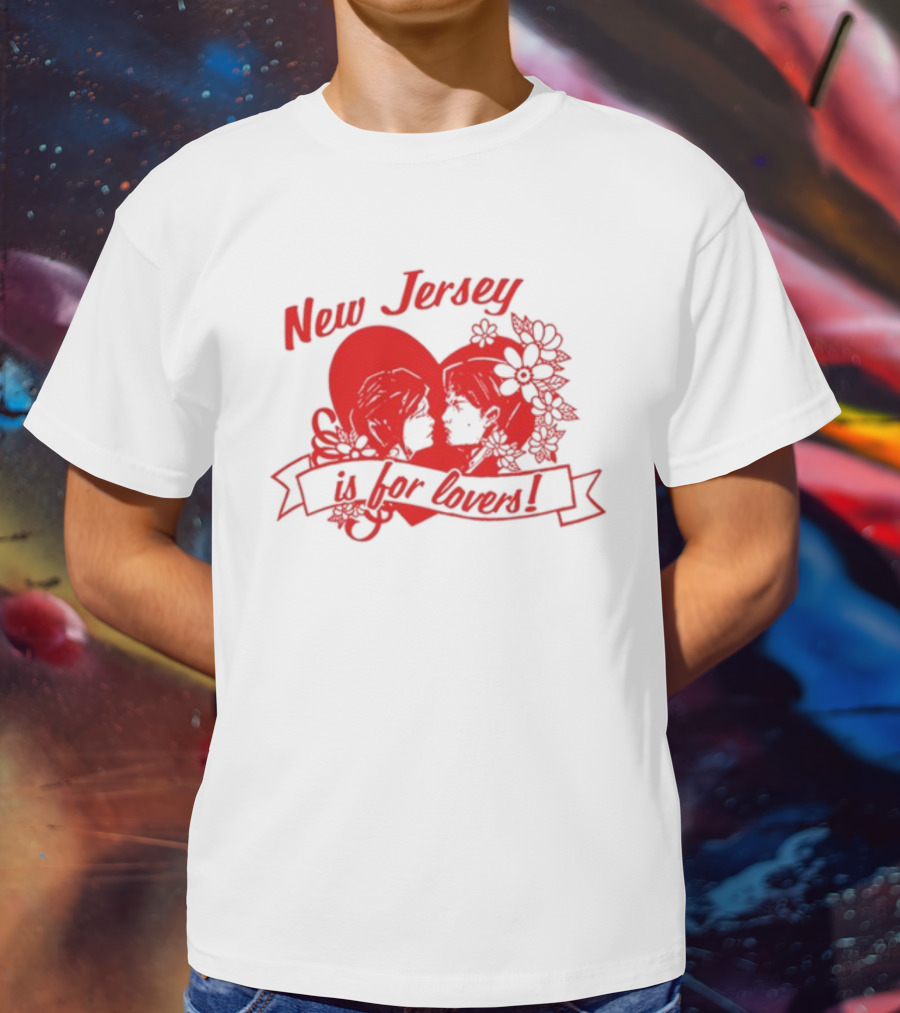 New Jersey Is For Lovers Red Heart Floral Banner T-Shirt