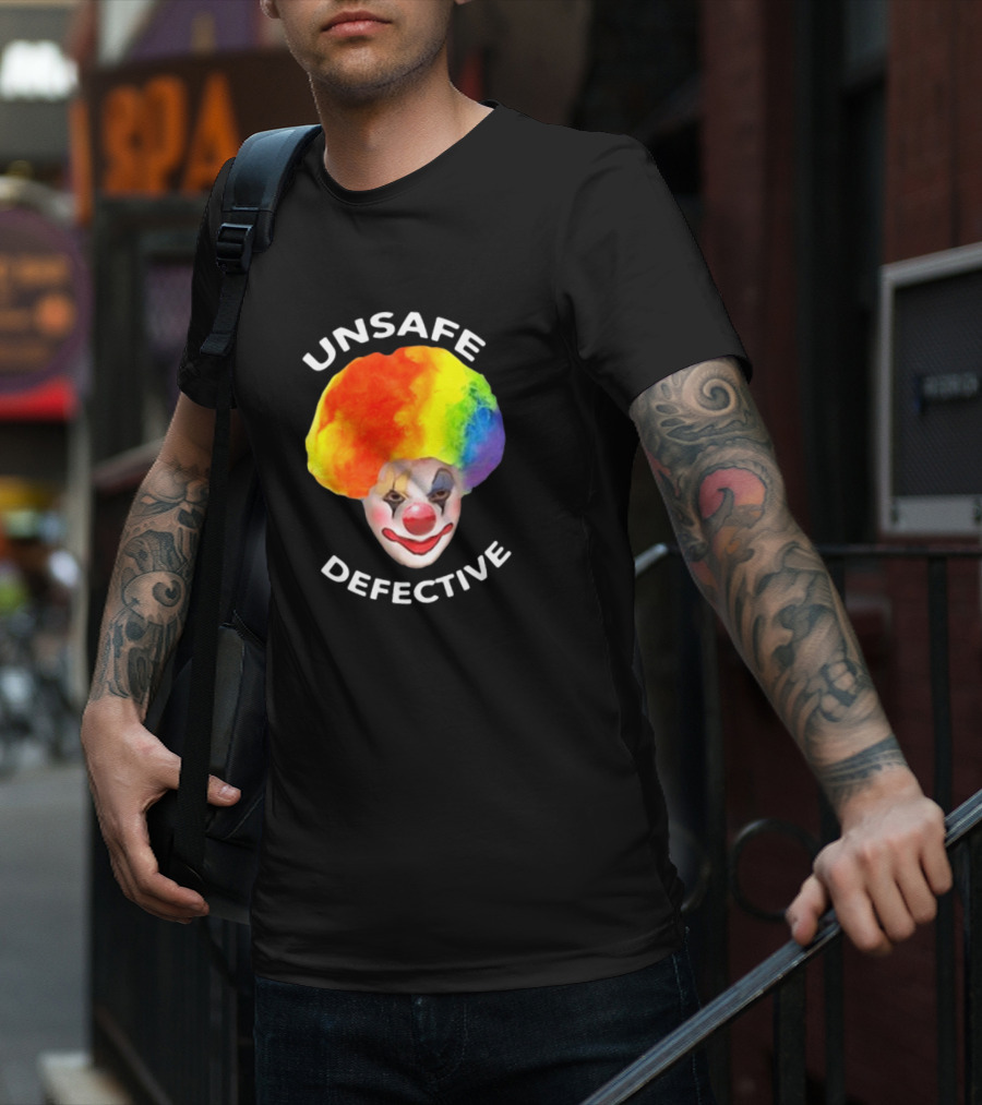 Unsafe Defective Clown Rainbow Hair Face T-Shirt