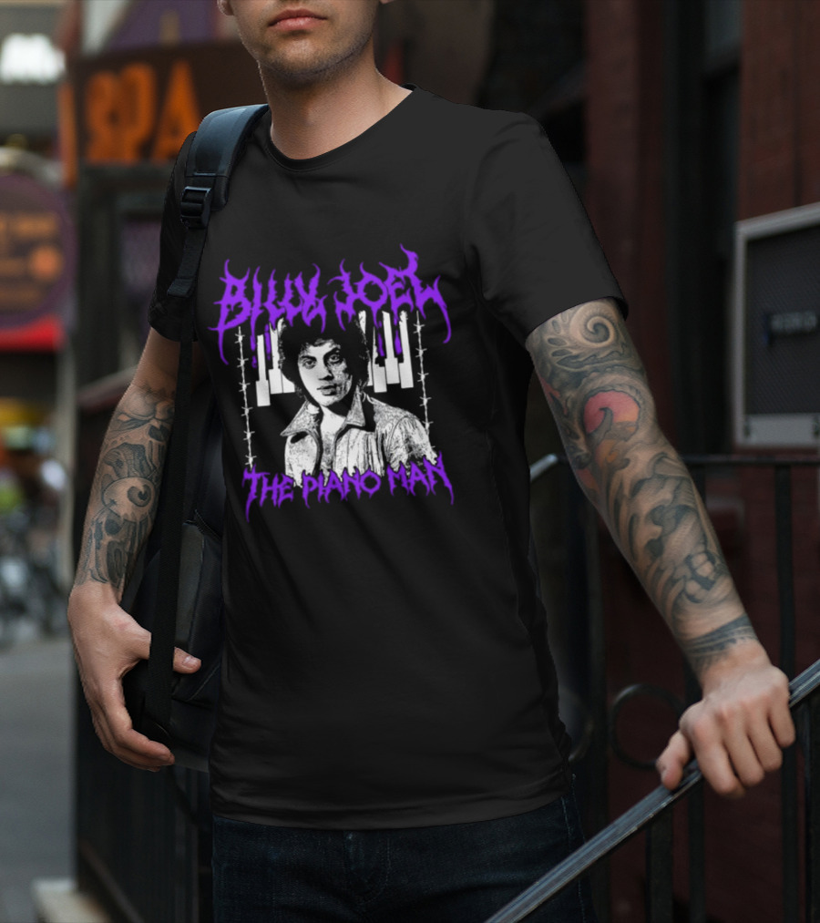 Billy Joel The Piano Man Purple Lettering Piano Keys T-Shirt