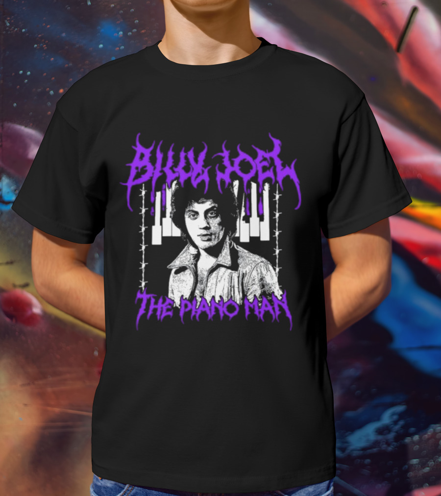 Billy Joel The Piano Man Purple Lettering Piano Keys T-Shirt