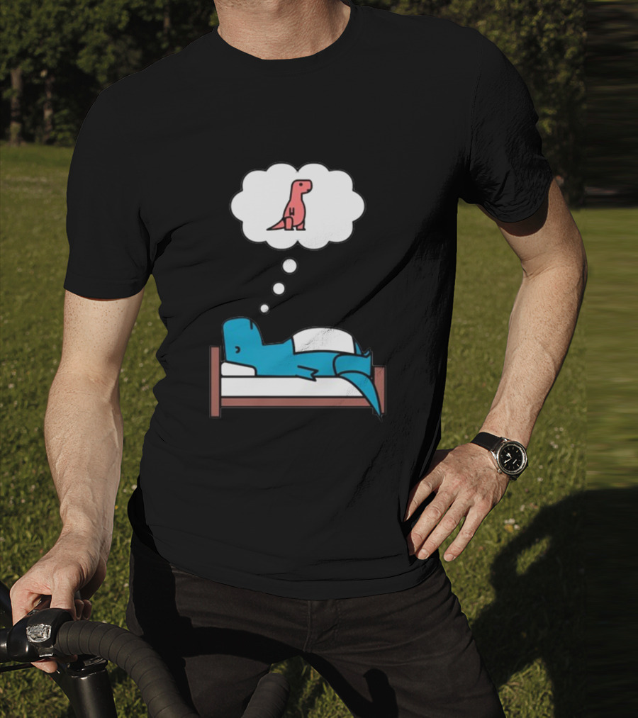 Dinosaur Dreaming BlueRex Sleeps And Imagines Red T-Rex T-Shirt