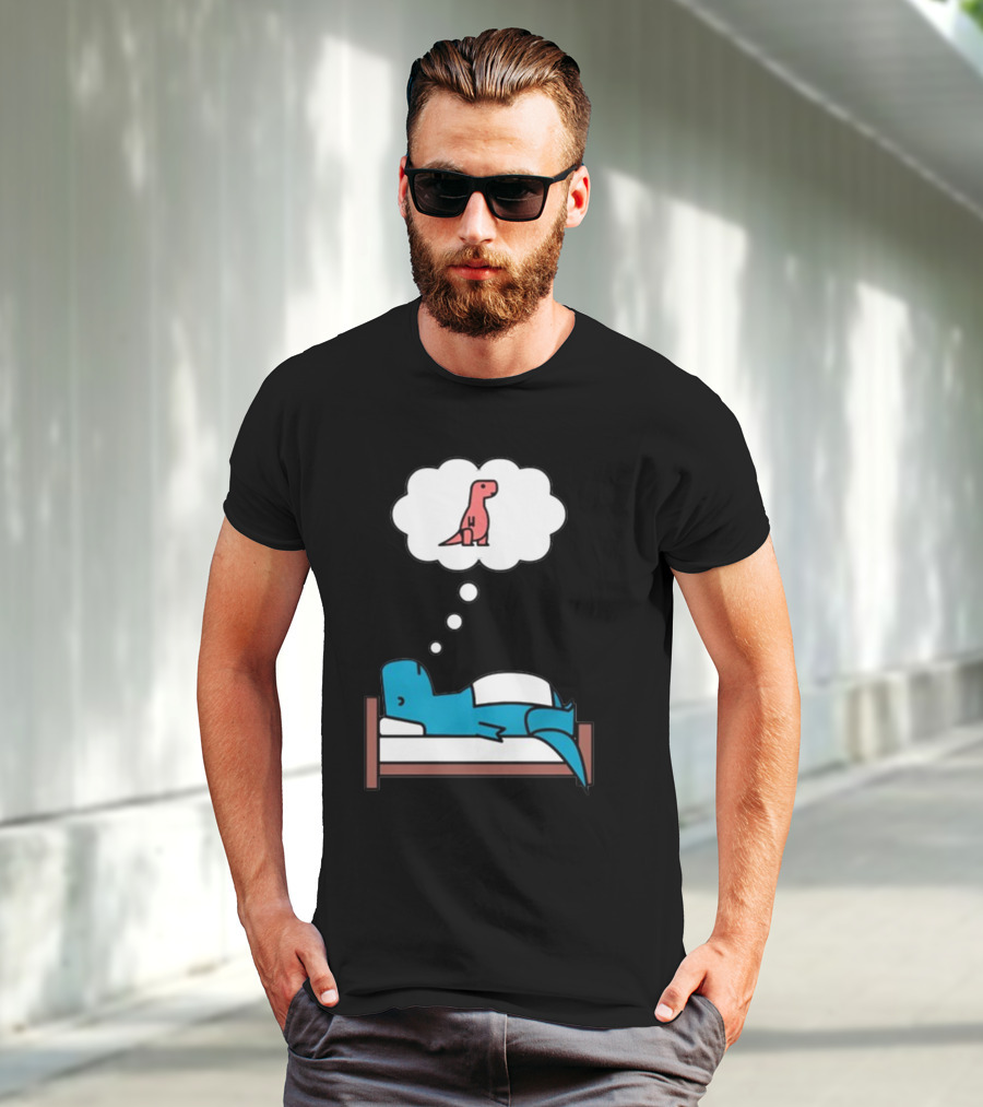Dinosaur Dreaming BlueRex Sleeps And Imagines Red T-Rex T-Shirt