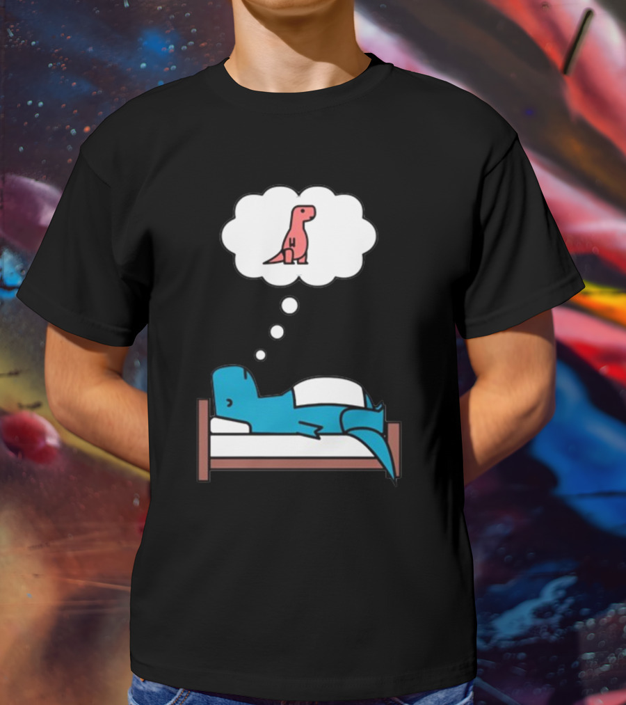 Dinosaur Dreaming BlueRex Sleeps And Imagines Red T-Rex T-Shirt