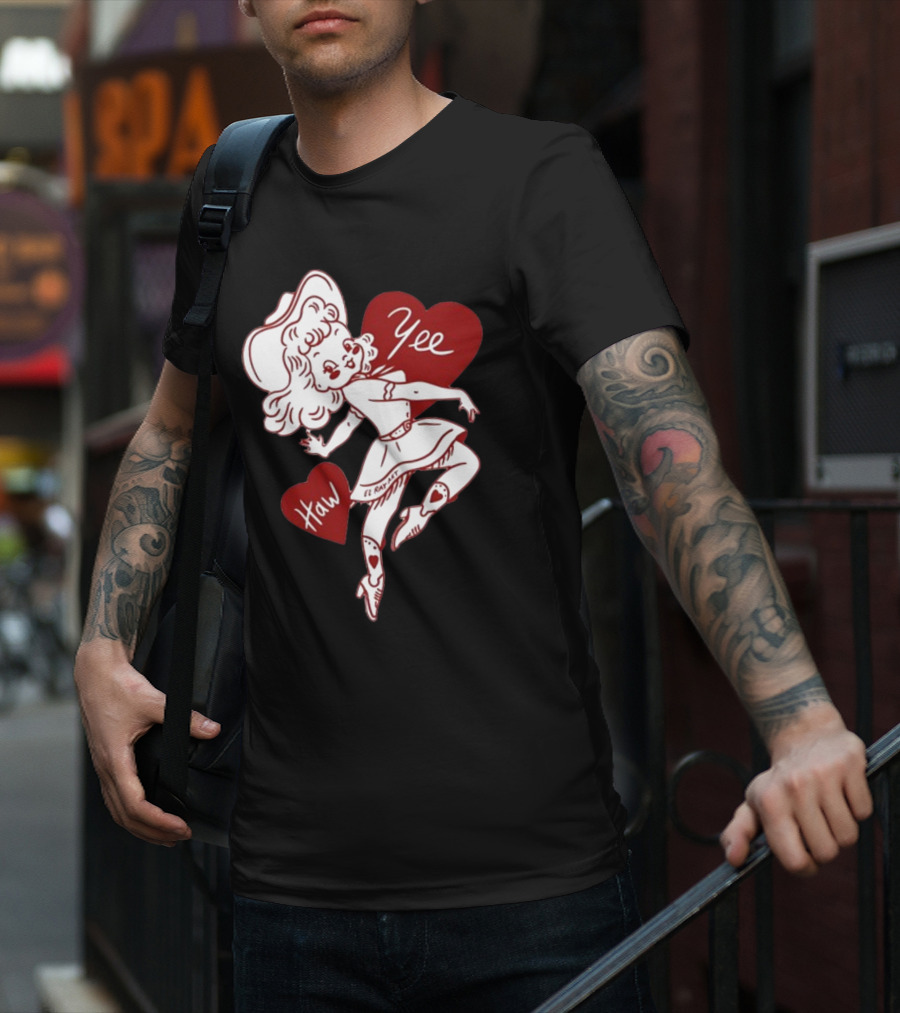 Elrayartist Yee Haw Valentines Girl With Hearts And Cowboy Hat T-Shirt