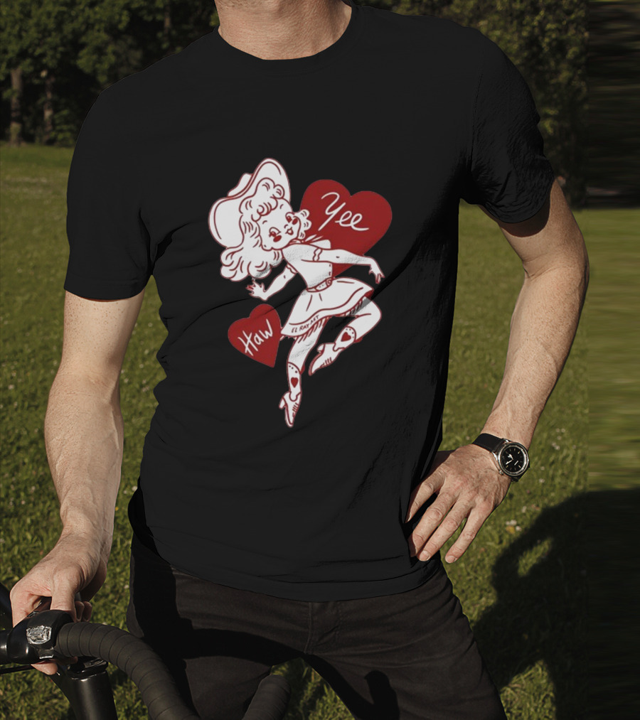Elrayartist Yee Haw Valentines Girl With Hearts And Cowboy Hat T-Shirt
