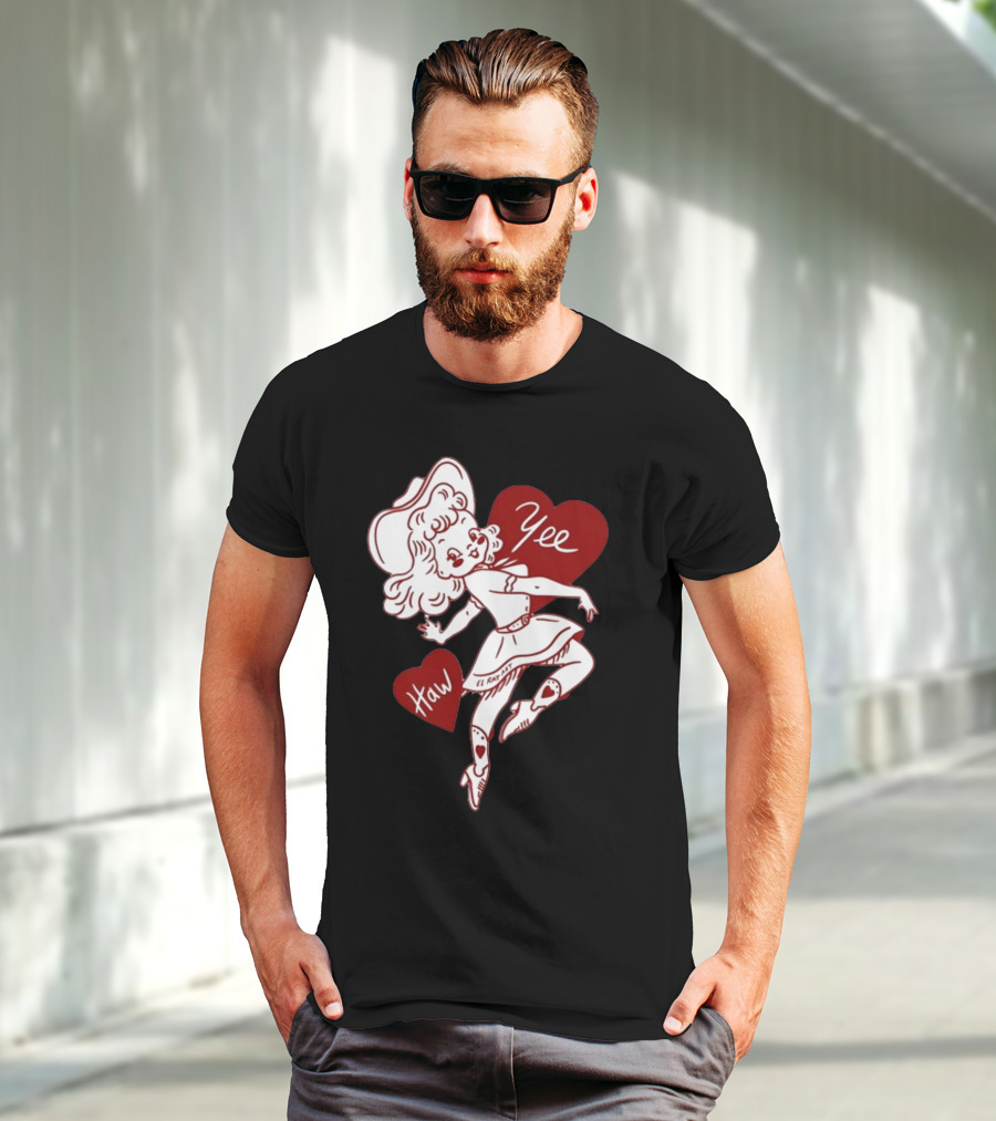 Elrayartist Yee Haw Valentines Girl With Hearts And Cowboy Hat T-Shirt
