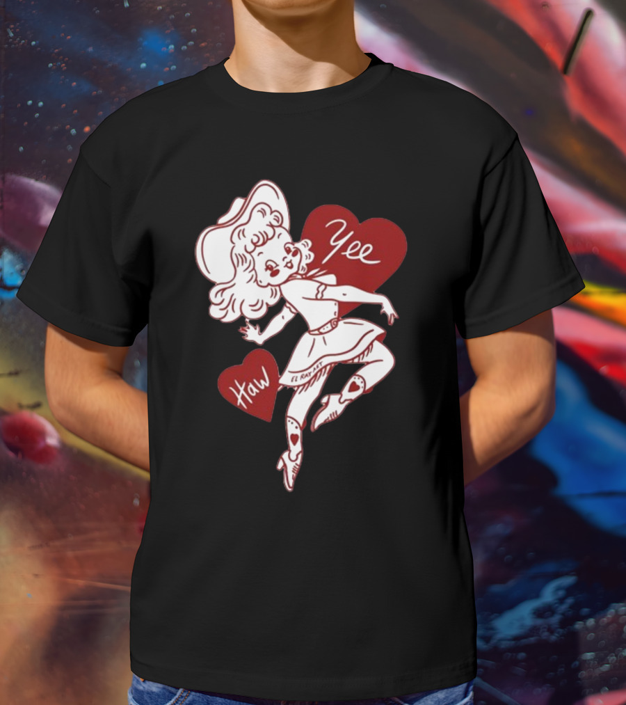 Elrayartist Yee Haw Valentines Girl With Hearts And Cowboy Hat T-Shirt