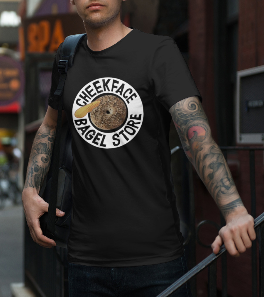 Cheekface Bagel Store Sesame Bagel With Butter Retro Circular T-Shirt