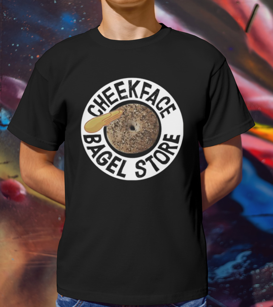 Cheekface Bagel Store Sesame Bagel With Butter Retro Circular T-Shirt