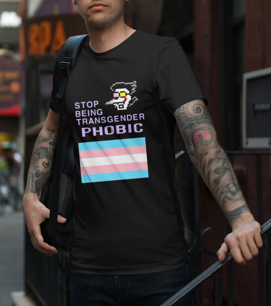 STOP BEING TRANSGENDER PHOBIC Deltarune Spamton Trans Flag T-Shirt