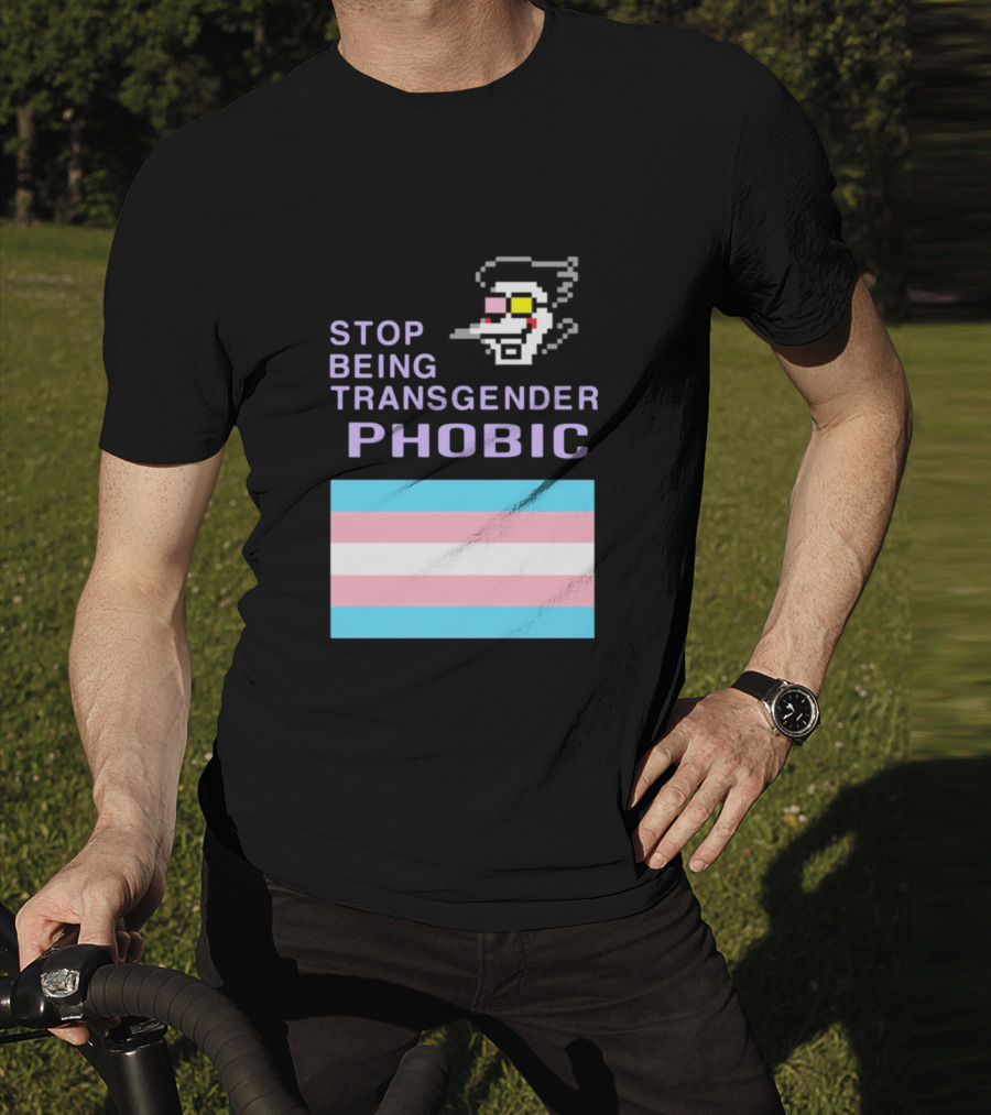 STOP BEING TRANSGENDER PHOBIC Deltarune Spamton Trans Flag T-Shirt