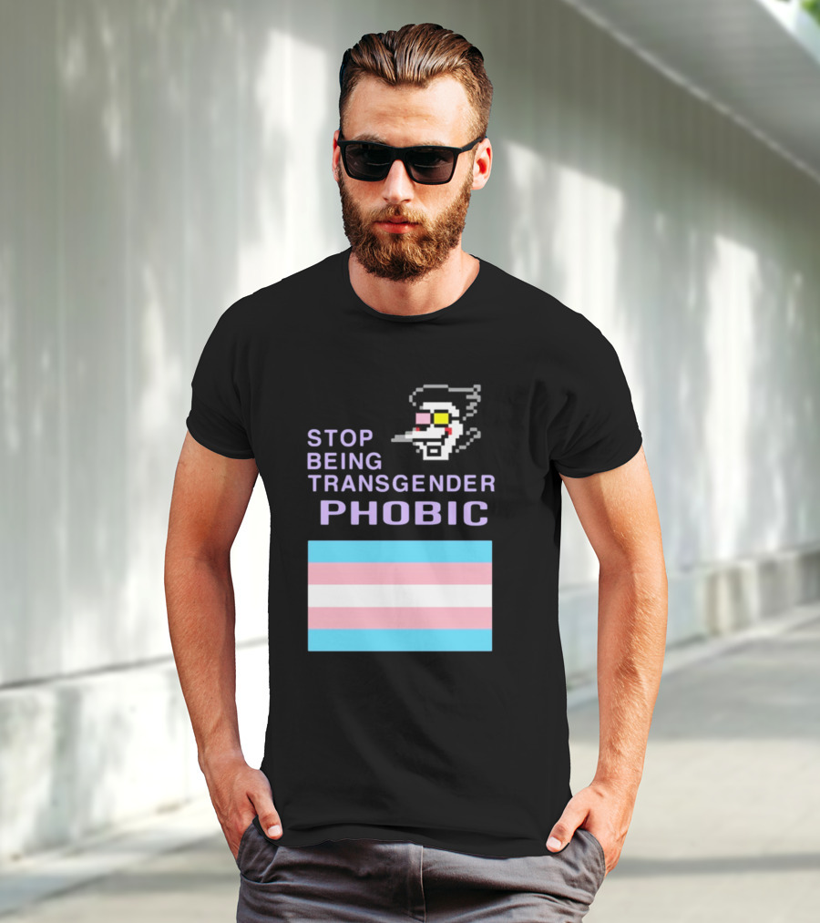STOP BEING TRANSGENDER PHOBIC Deltarune Spamton Trans Flag T-Shirt