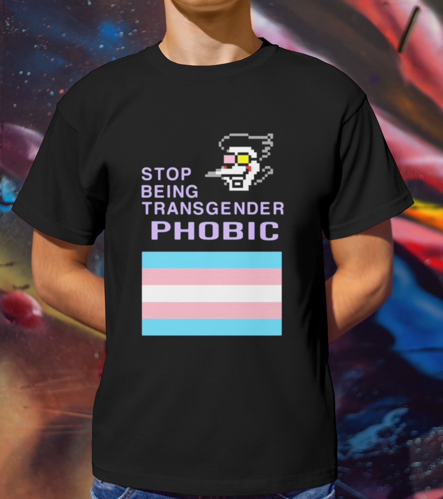 STOP BEING TRANSGENDER PHOBIC Deltarune Spamton Trans Flag T-Shirt