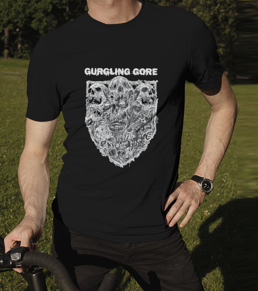 Gurgling Gore Skull Horror Shield T-Shirt