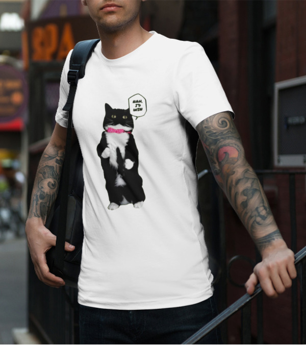 Nah I'd Win Cat Pink Collar Black And White Feline T-Shirt