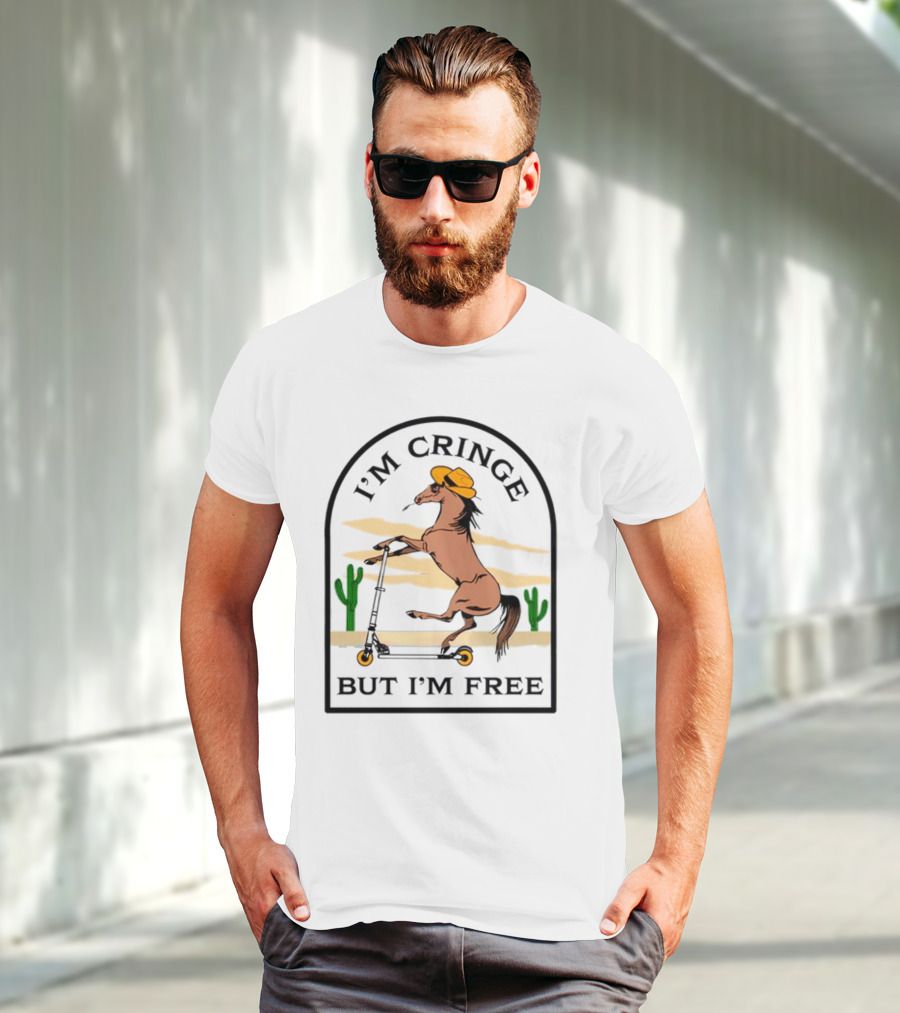 I'm Cringe But I'm Free Horse Riding Scooter In Desert Scene T-Shirt