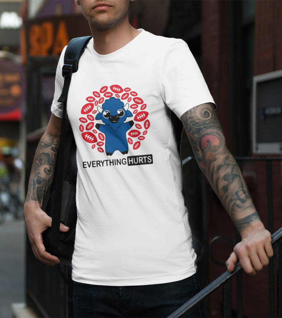 Buffalo Everything Hurts Surrounded By Red Footballs T-Shirt