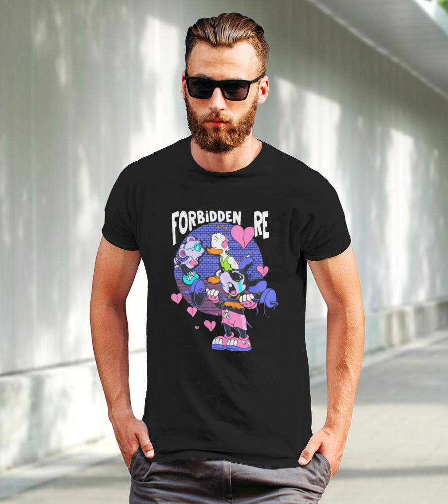 FORBIDDEN RE Broke Heart Cartoon Parody With Weights And Pink Hearts T-Shirt