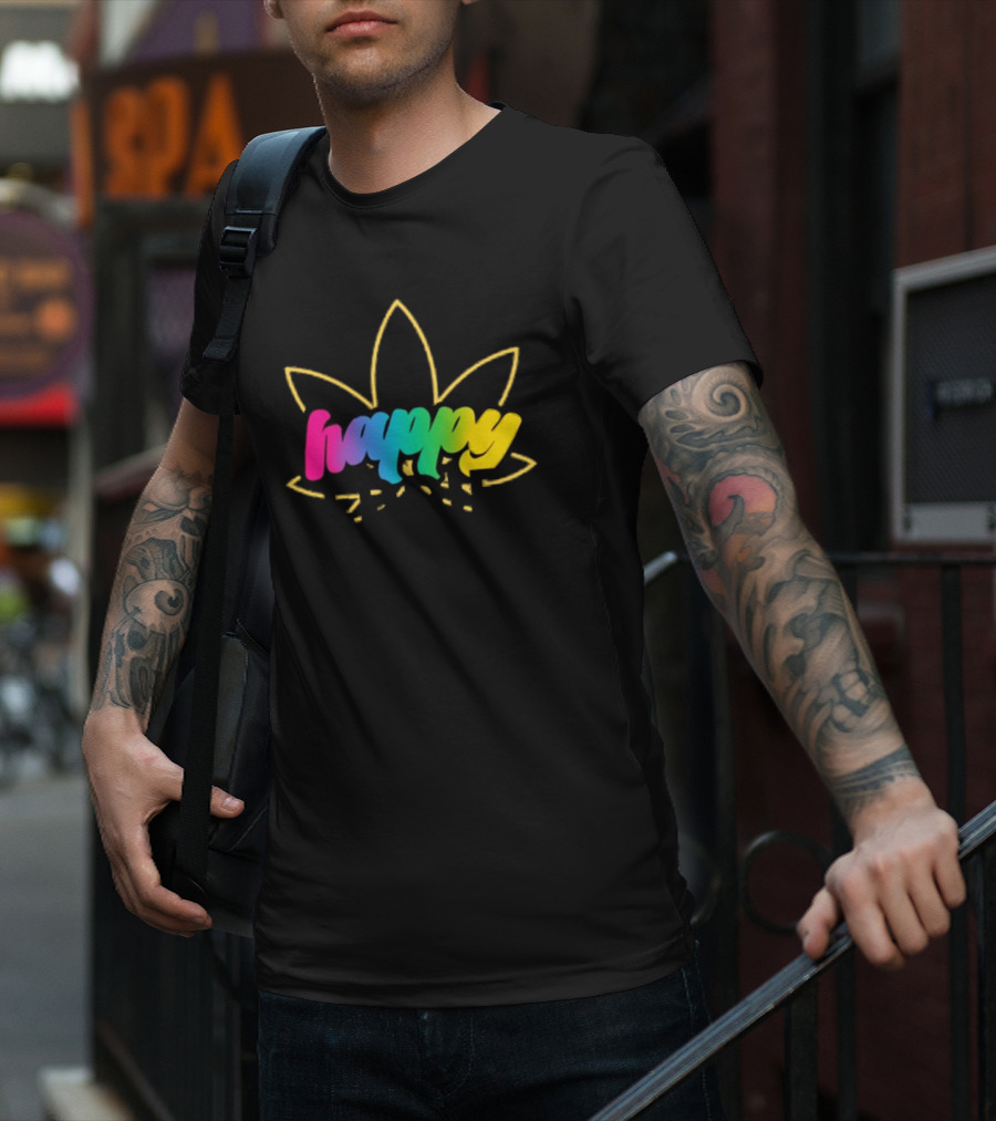 Happy Eddie Freestyle Rainbow Font Leaf T-Shirt