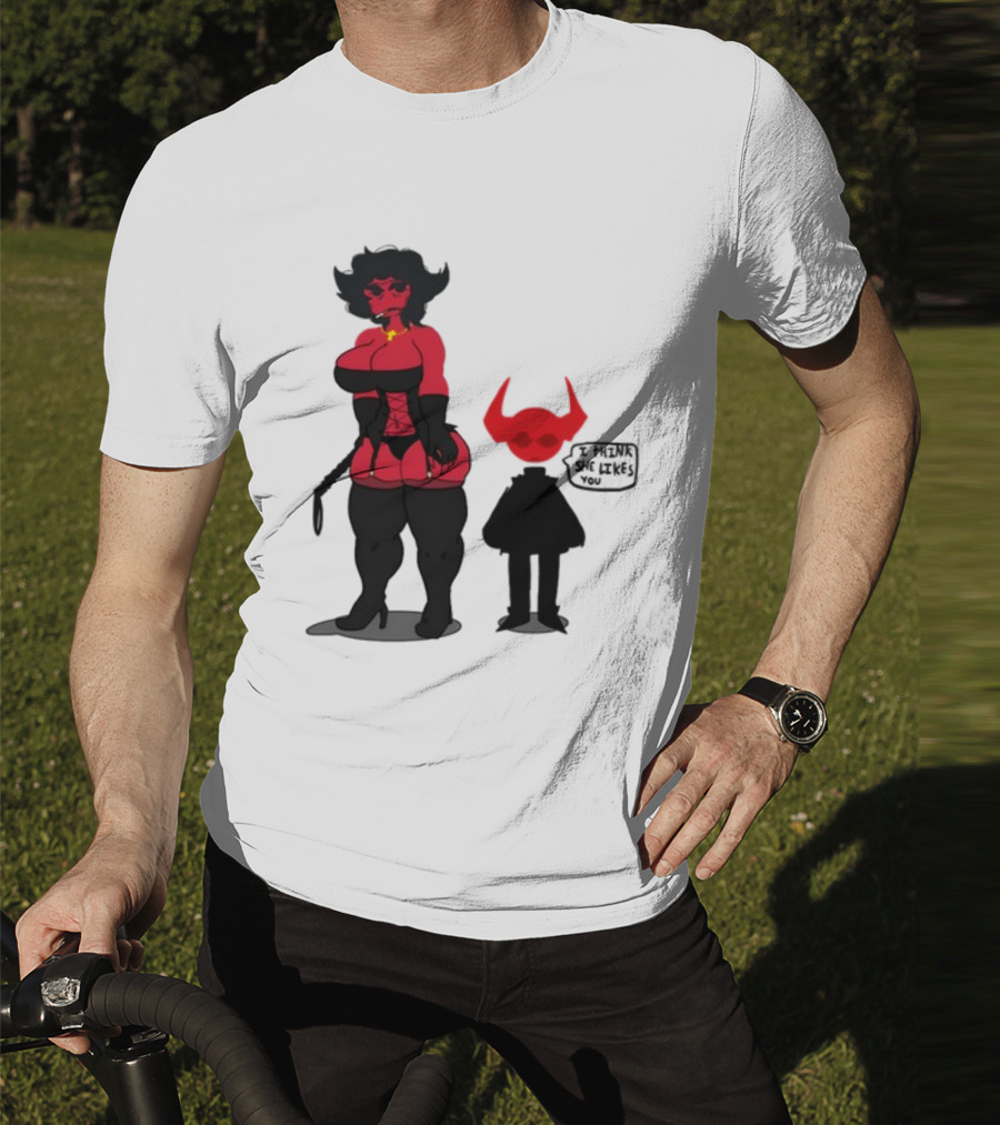Thewboy Red Character With Devil Horns I Think She Likes You T-Shirt