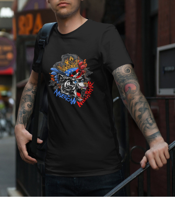 American Nightmare Skull With Crown And Wolf T-Shirt