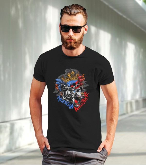 American Nightmare Skull With Crown And Wolf T-Shirt