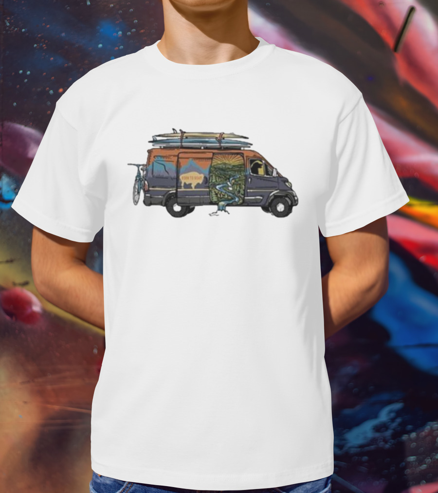 Born To Roam Adventure Camper With Surfboards And Bicycles T-Shirt
