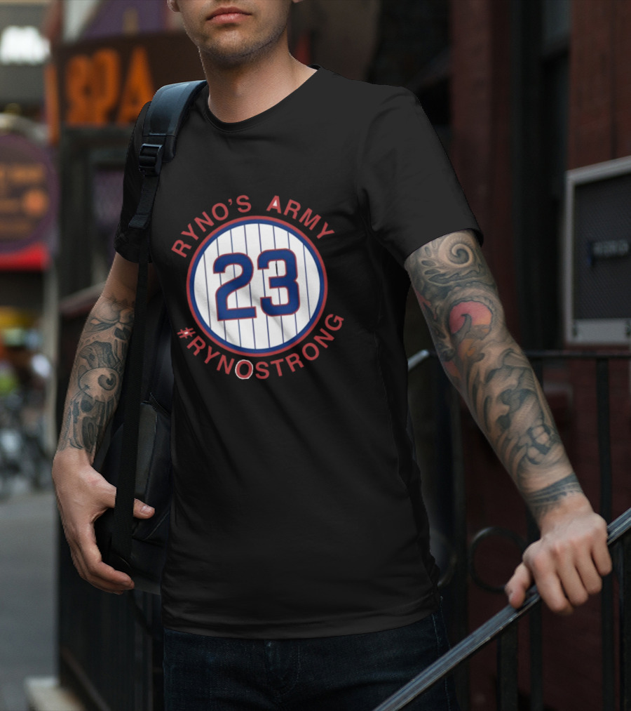 Ryno's Army 23 #RynoStrong Circle Logo White Pinstripes T-Shirt