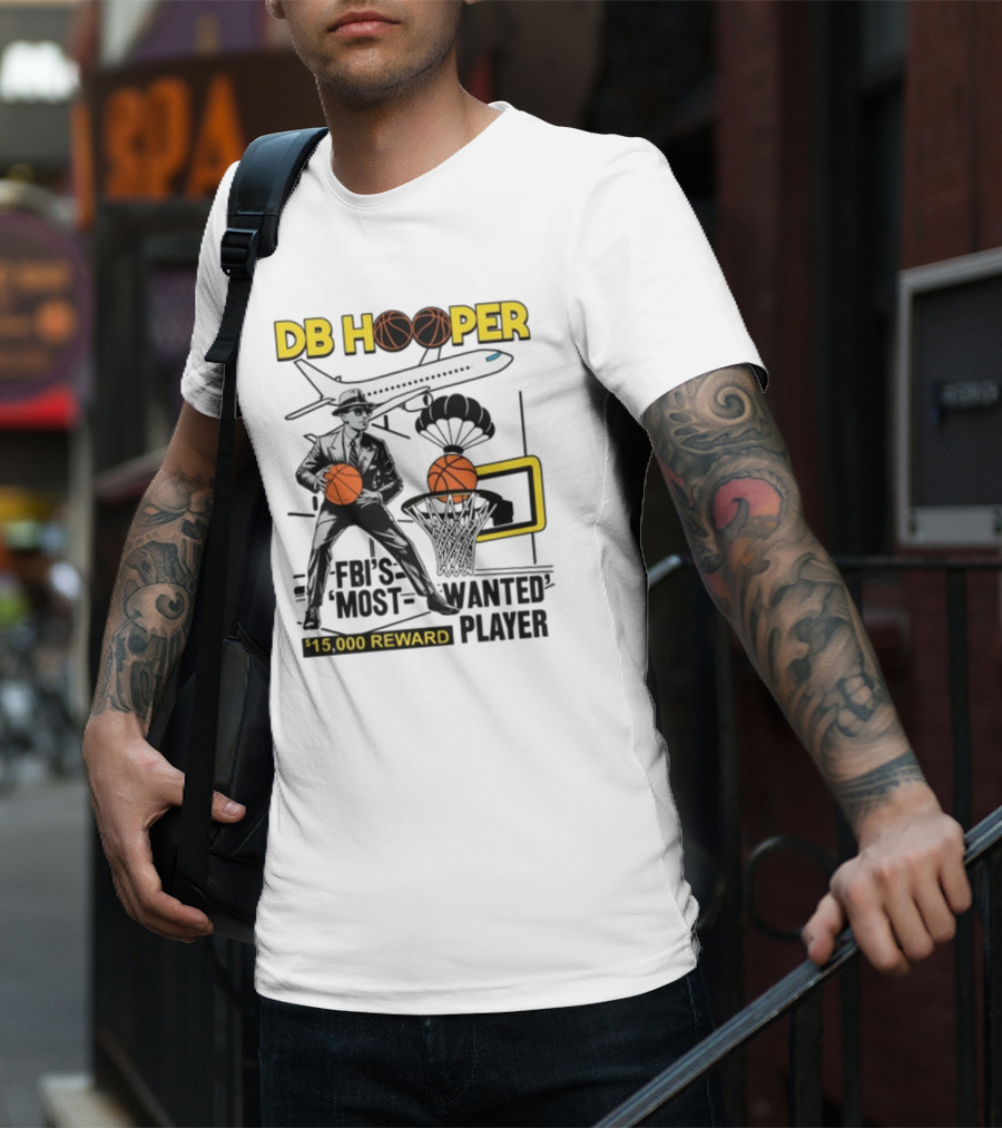 DB Hooper FBI's Most Wanted Player $15,000 Reward Basketball Airplane T-Shirt