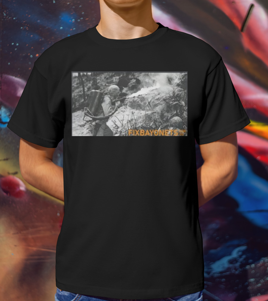 Fix Bayonets WWII Flamethrower Soldier Scene T-Shirt