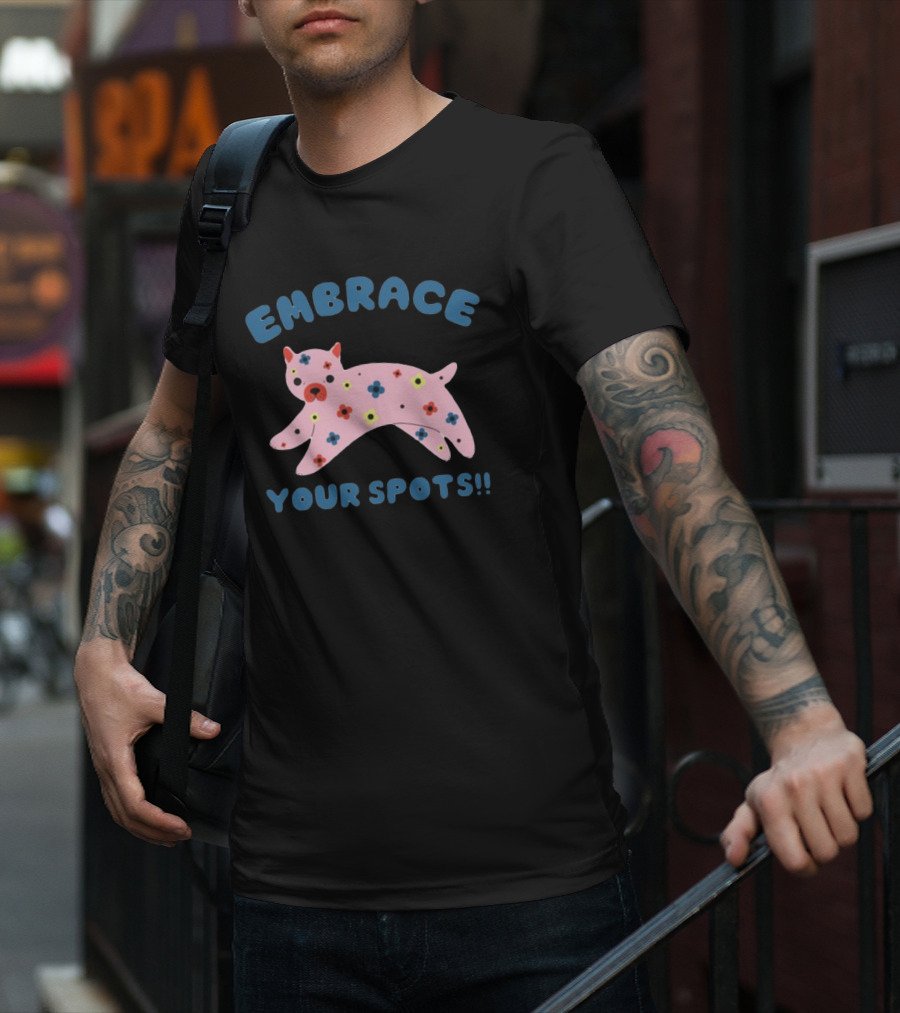Tenderghost Embrace Your Spots Cat Colorful Flowers T-Shirt