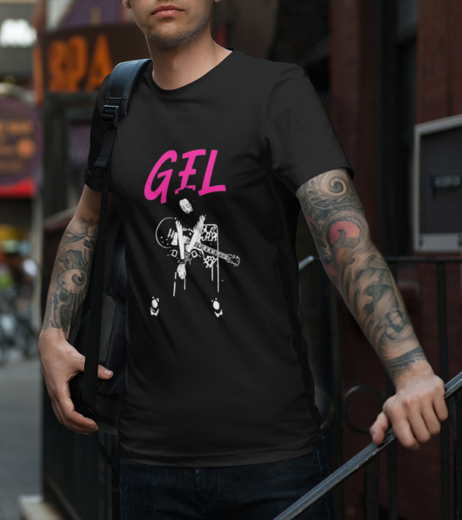 GELHARDCORE GEL NANA Guitar Girl Graphic Pink Lettering T-Shirt