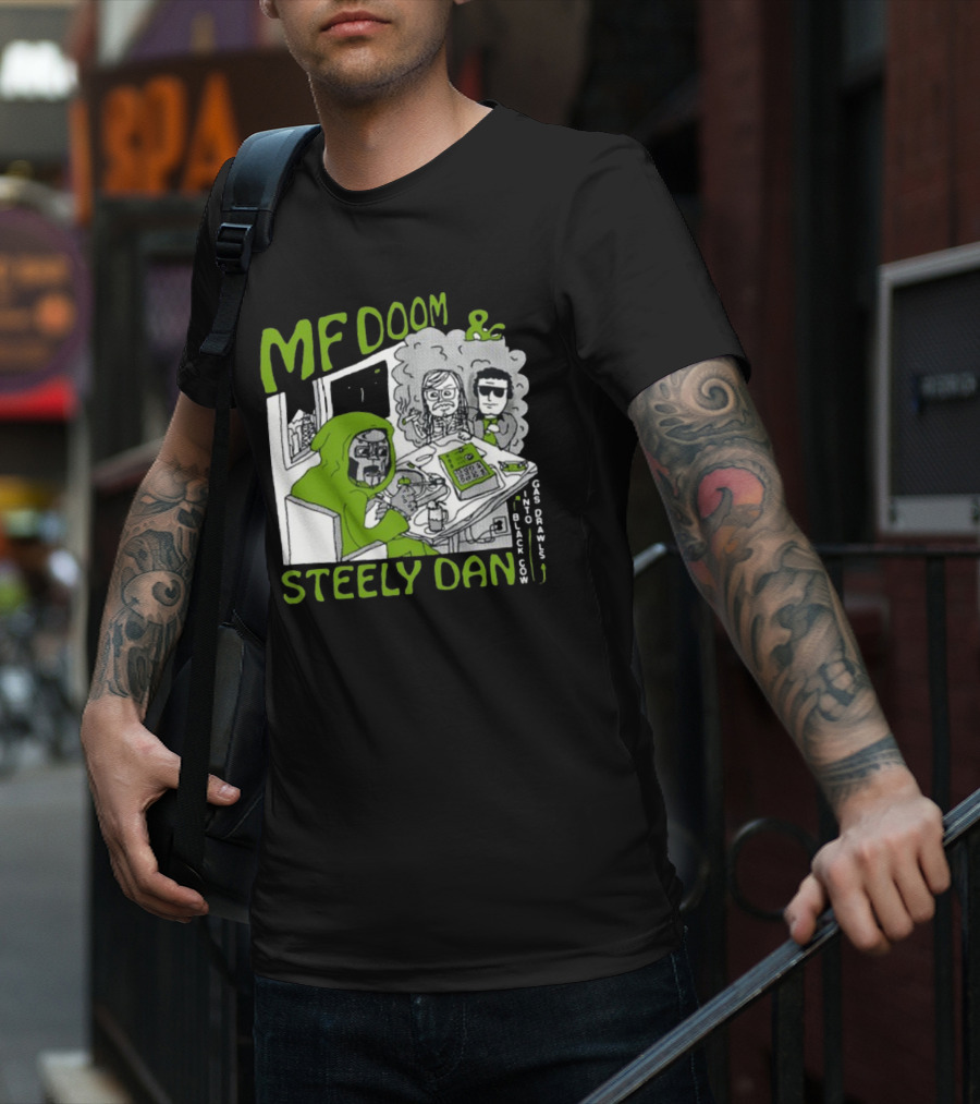 MF Doom And Steely Dan Black Cow Into Gas Drawls Comic Style Scene T-Shirt
