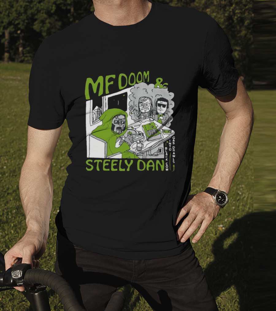 MF Doom And Steely Dan Black Cow Into Gas Drawls Comic Style Scene T-Shirt