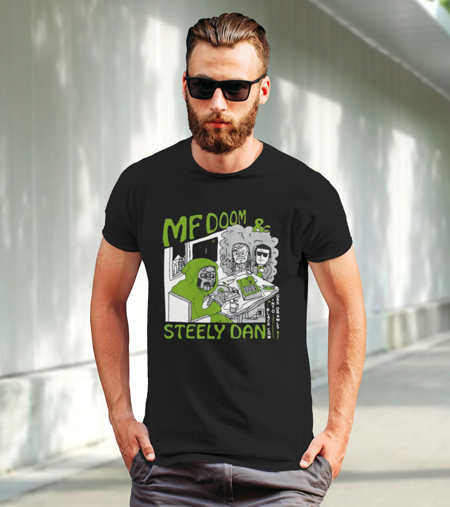 MF Doom And Steely Dan Black Cow Into Gas Drawls Comic Style Scene T-Shirt