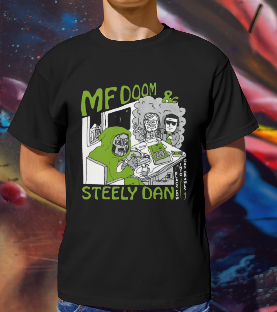 MF Doom And Steely Dan Black Cow Into Gas Drawls Comic Style Scene T-Shirt