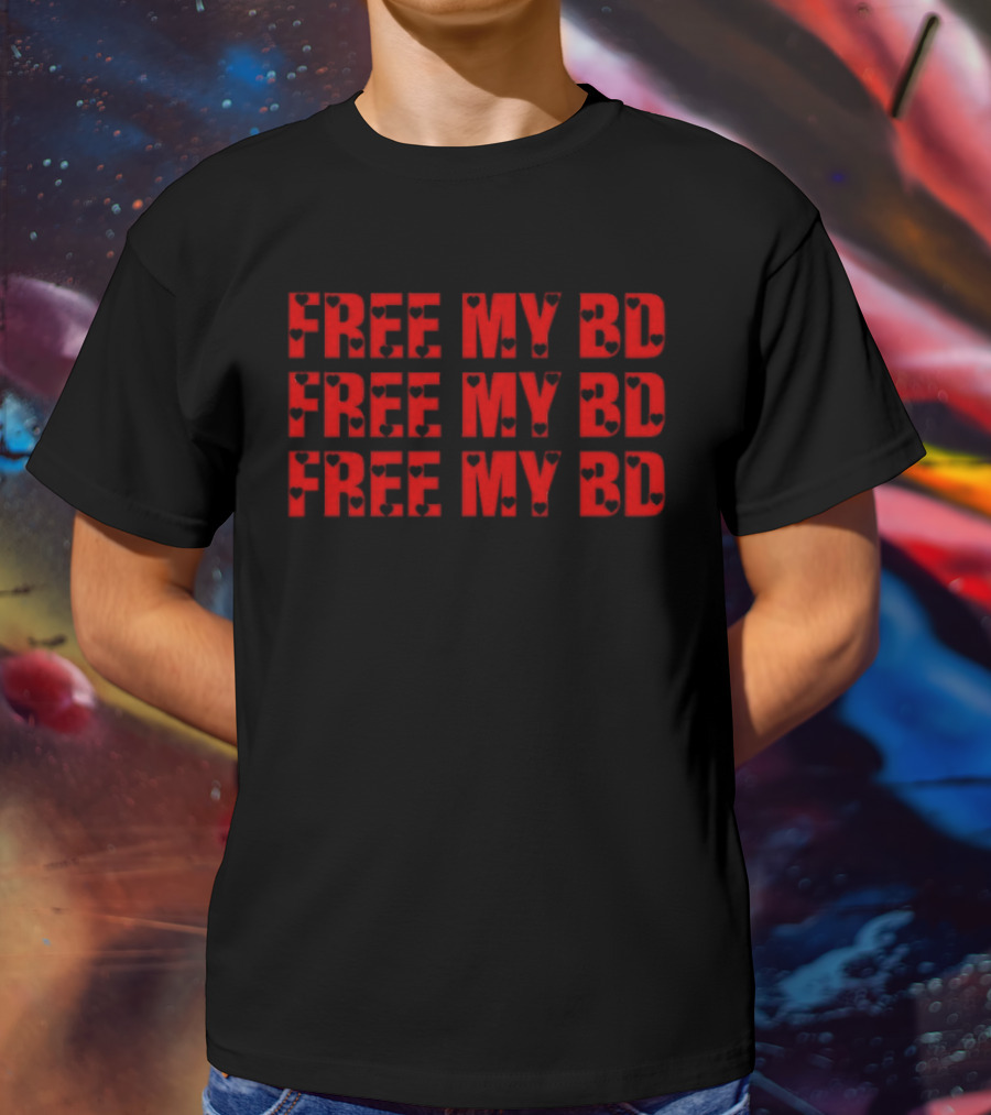 FREE MY BD Repeated Text With Iconic Mask Motif T-Shirt