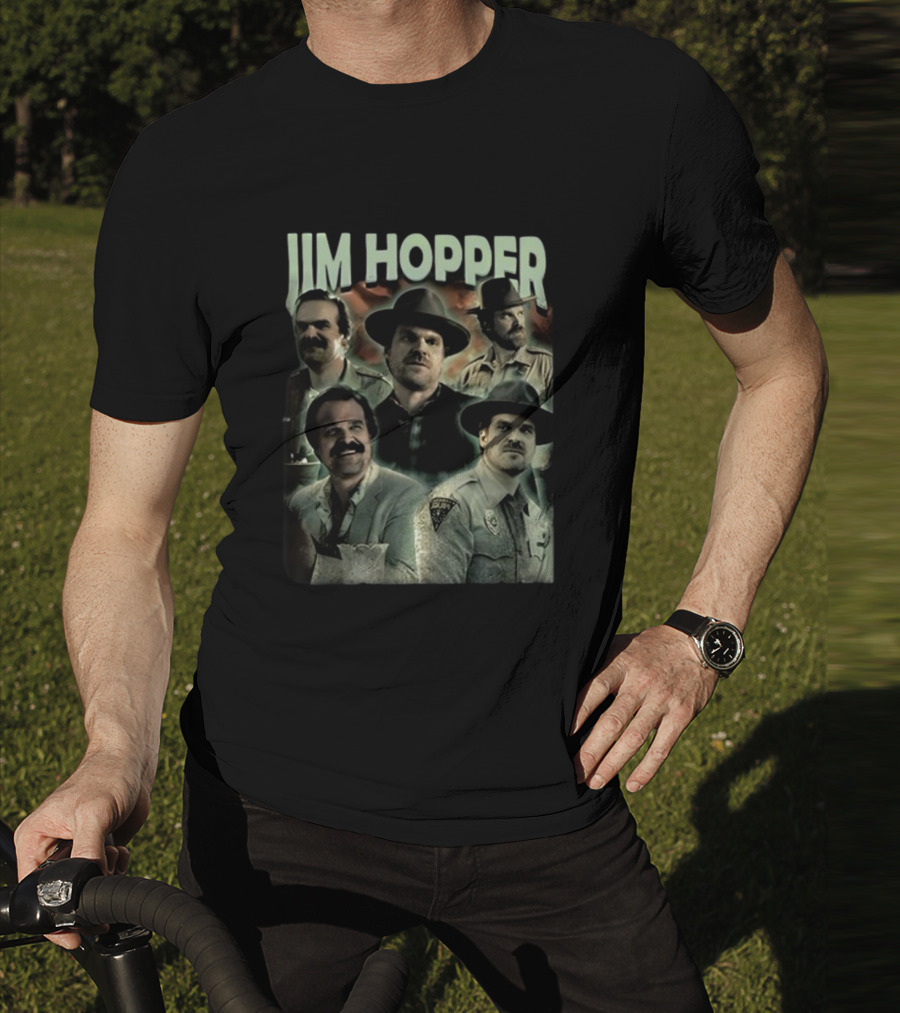 Jim Hopper Vintage Frtingglitter Nostalgic Character Montage T-Shirt