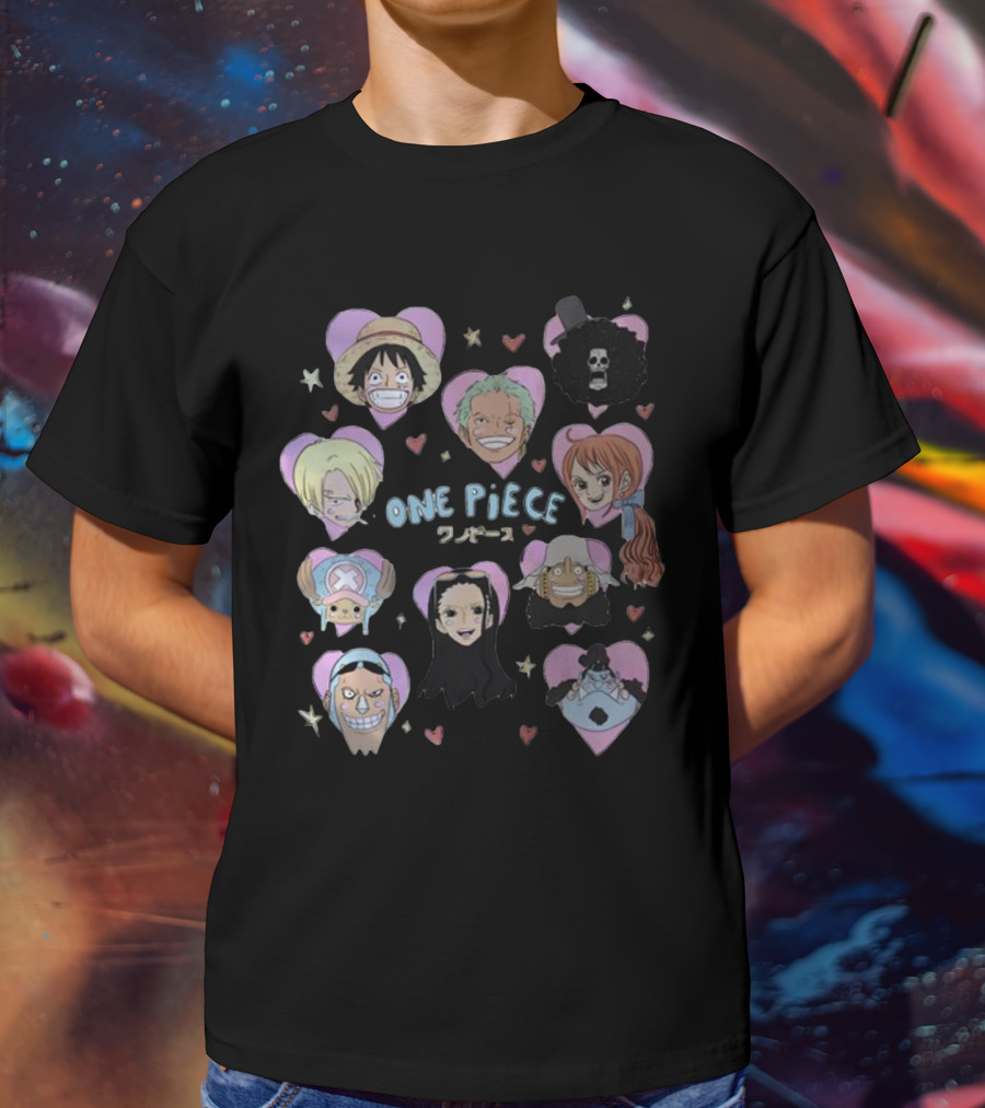 Mustardyardpress One Piece Anime Characters In Heart Frames T-Shirt