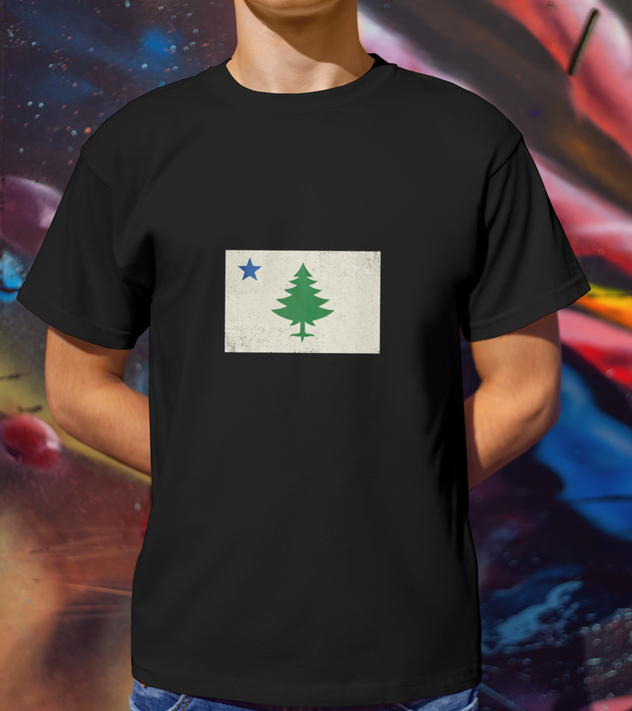 Maine Flag Vintage Pine Tree Star T-Shirt